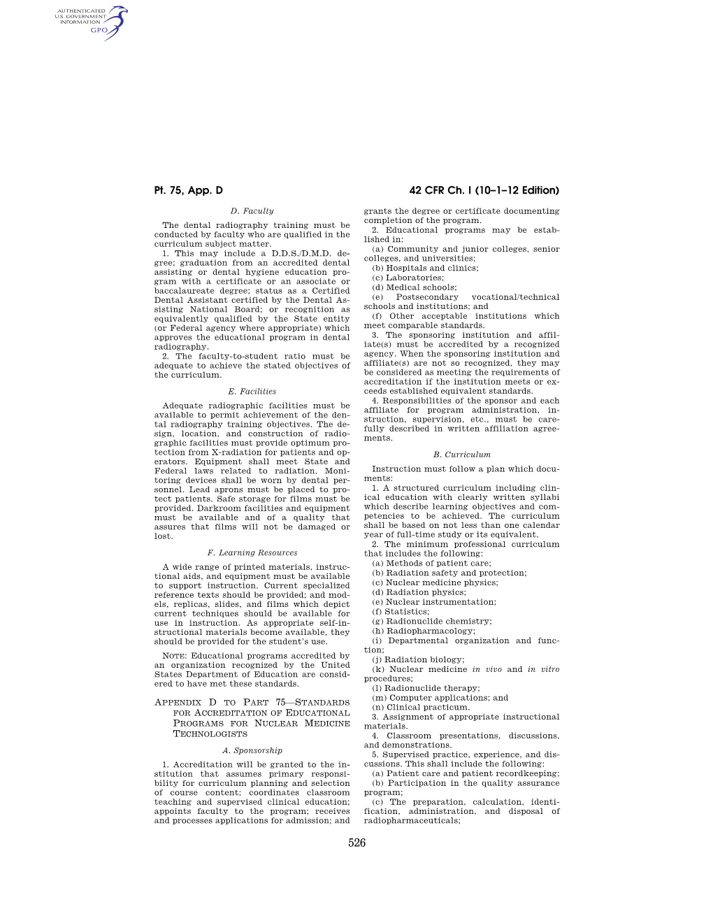 42 CFR Ch. I (10–1–12 Edition) Pt. 75, App. D