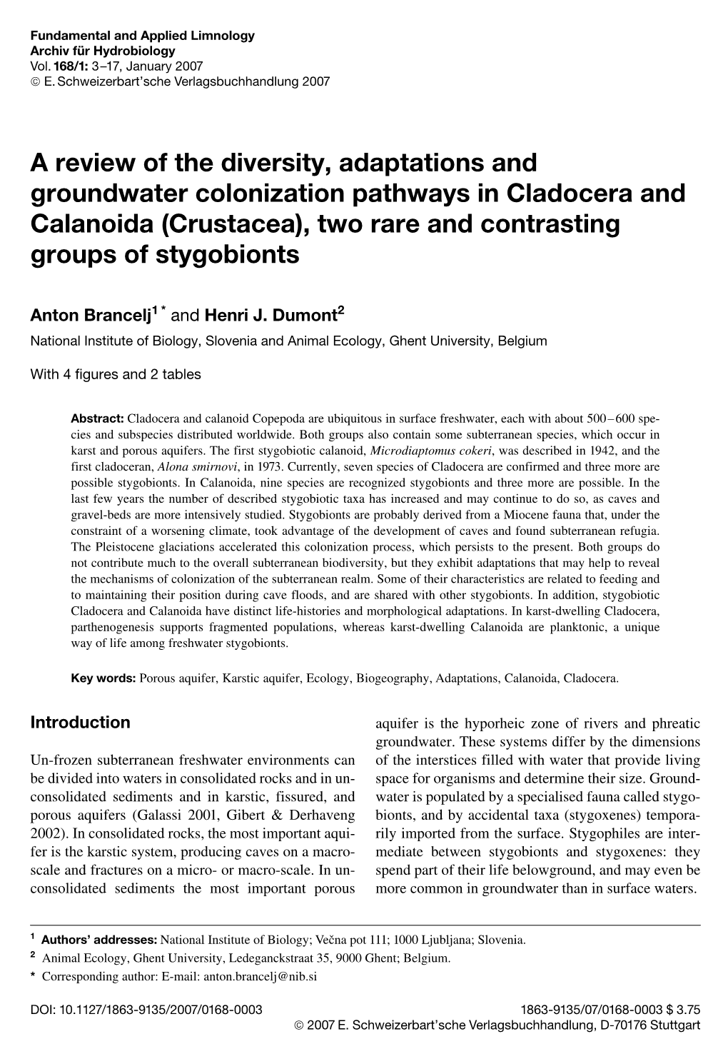 A Review of the Diversity, Adaptations and Groundwater Colonization Pathways in Cladocera and Calanoida (Crustacea), Two Rare and Contrasting Groups of Stygobionts