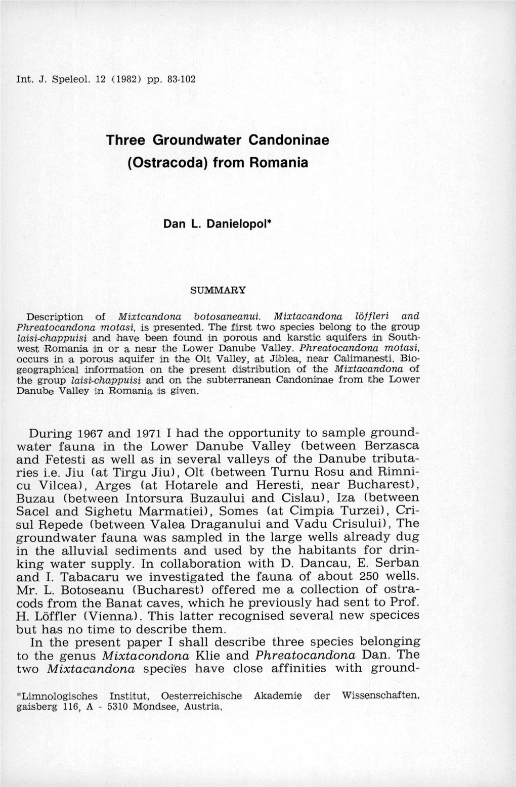 Three Groundwater Candoninae (Ostracoda) from Romania