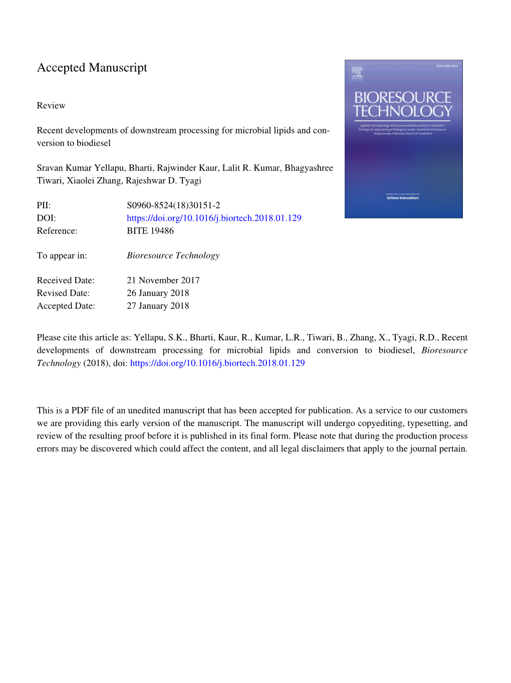 Recent Developments of Downstream Processing for Microbial Lipids and Con- Version to Biodiesel