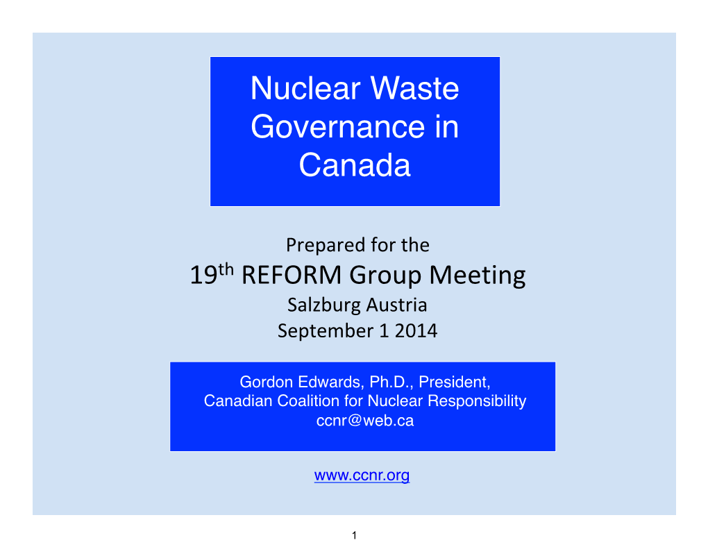 Nuclear Waste Governance in Canada