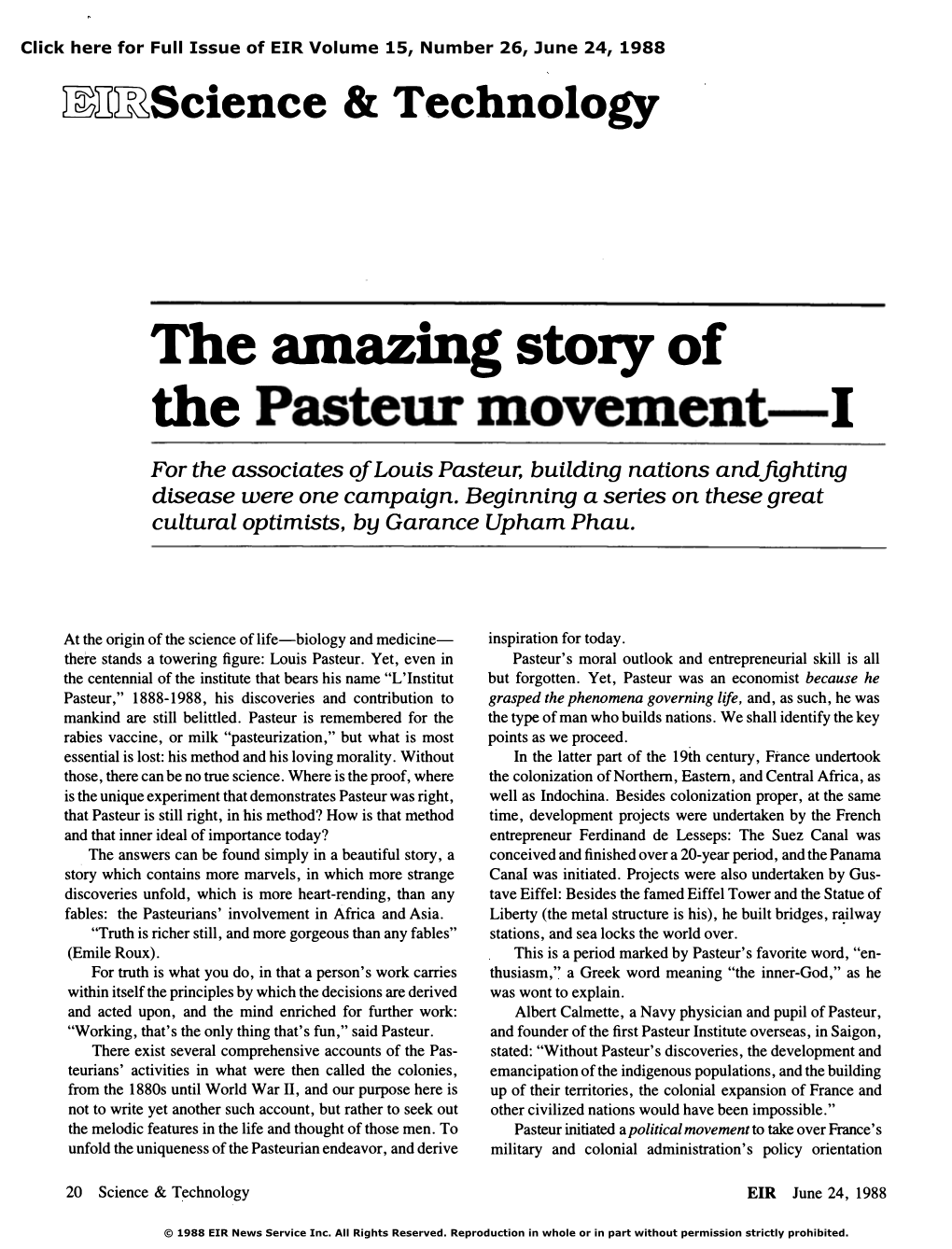 The Amazing Story of the Pasteur Movement—I