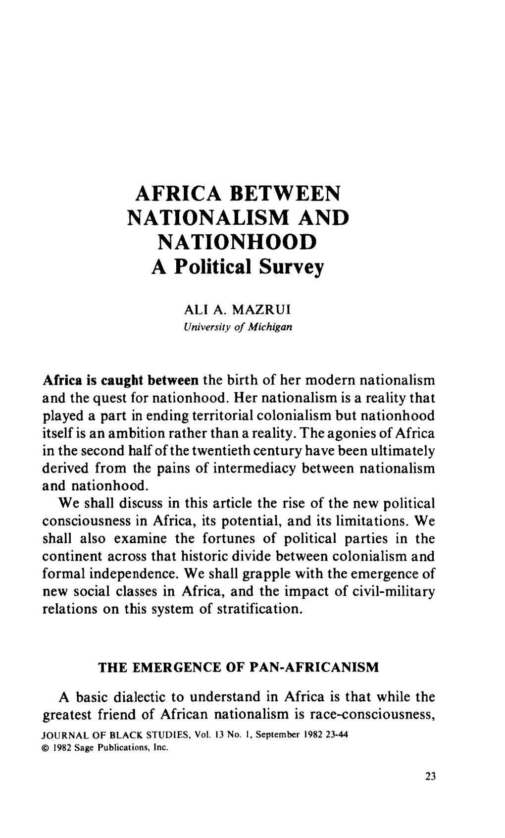 NATIONALISM and NATIONHOOD a Political Survey