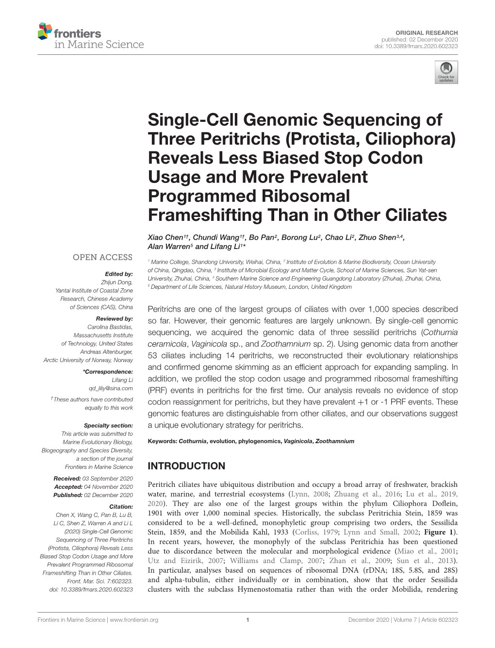 Single-Cell Genomic Sequencing of Three Peritrichs