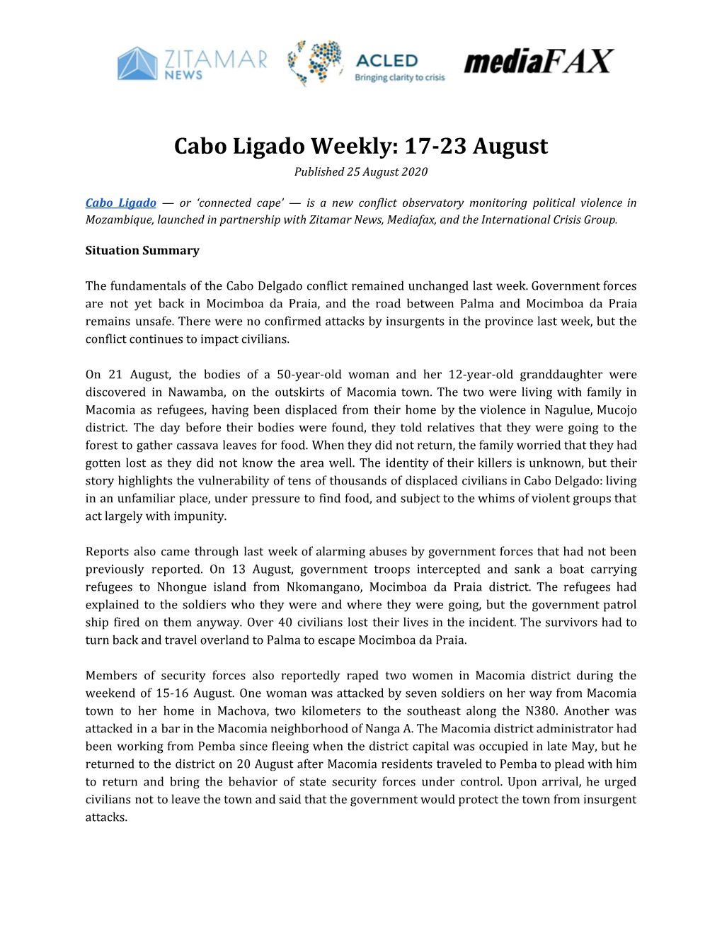 Cabo Ligado Weekly: 17-23 August 2020