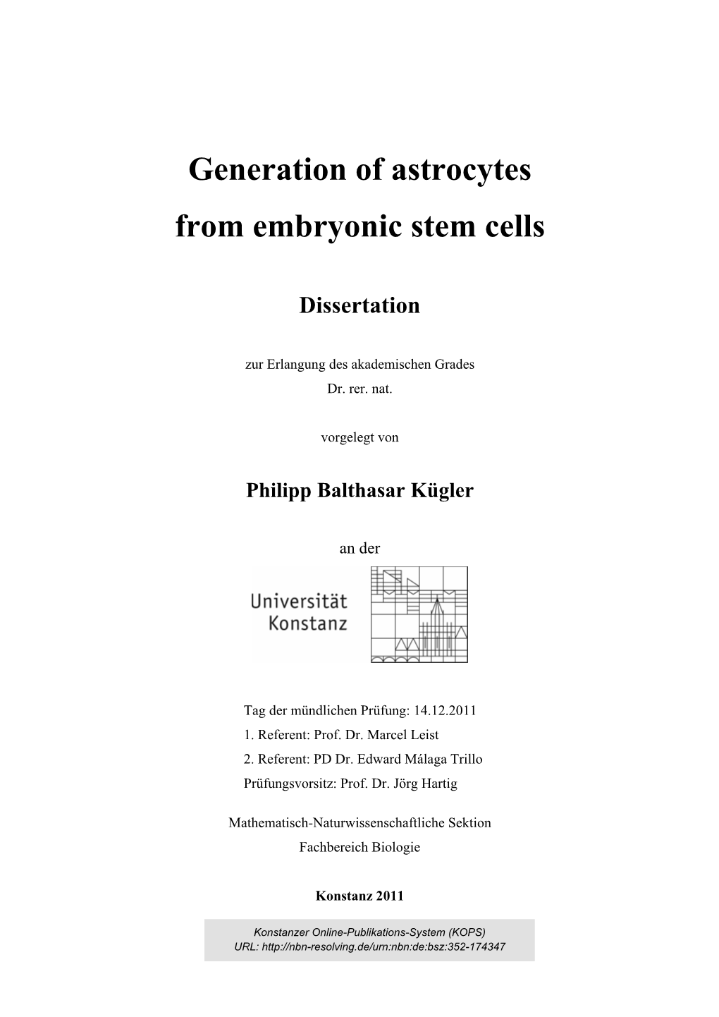 Generation of Astrocytes from Embryonic Stem Cells