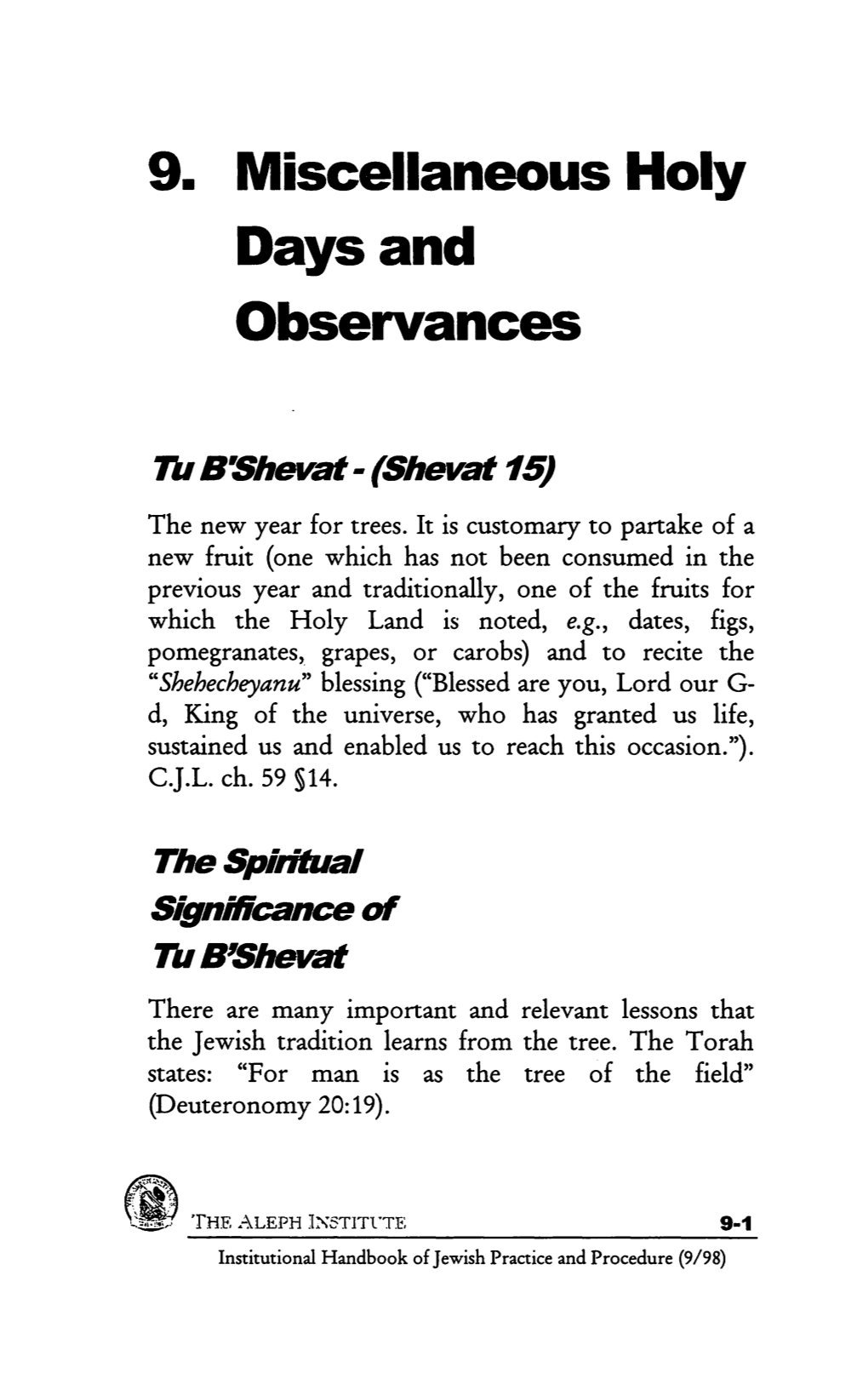 9. Miscellaneous Holy Days and Observances