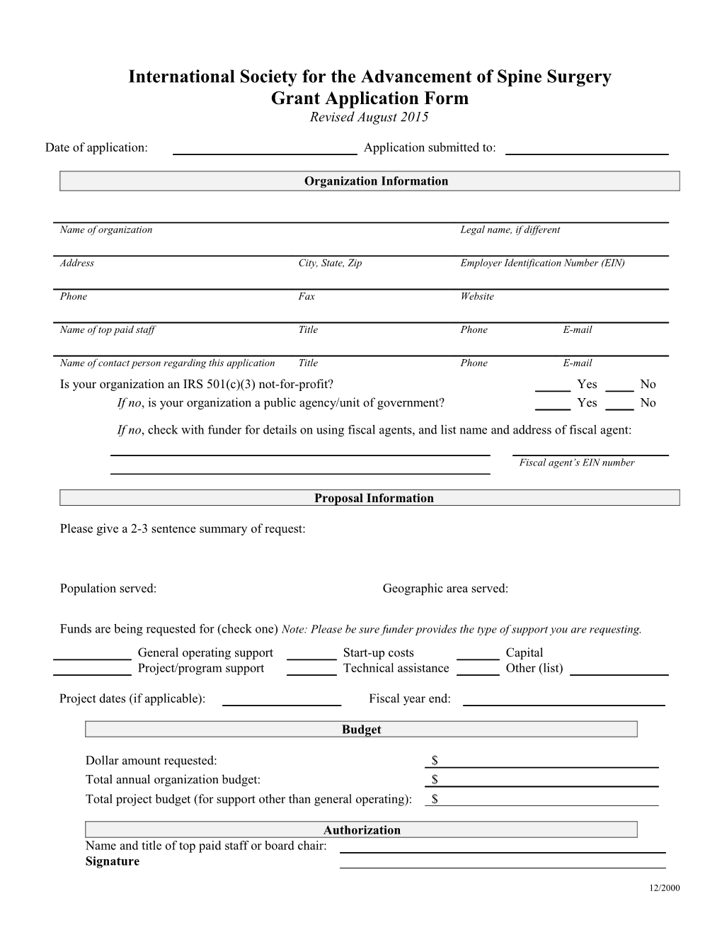 Grant Application Cover Sheet