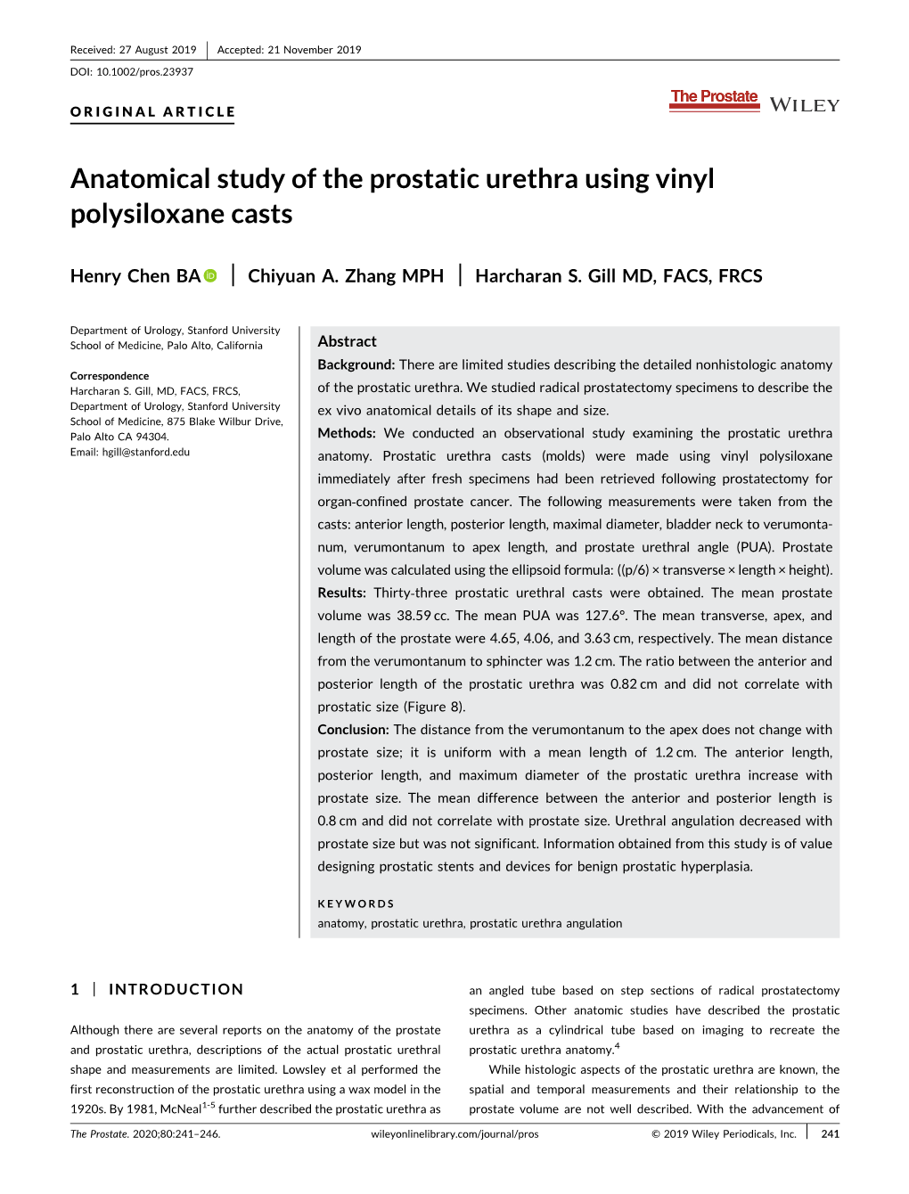 Anatomical Study of the Prostatic Urethra Using Vinyl Polysiloxane Casts