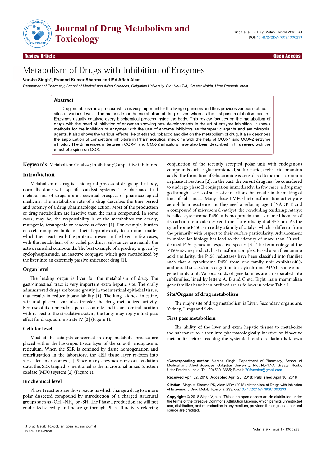 Metabolism of Drugs with Inhibition of Enzymes