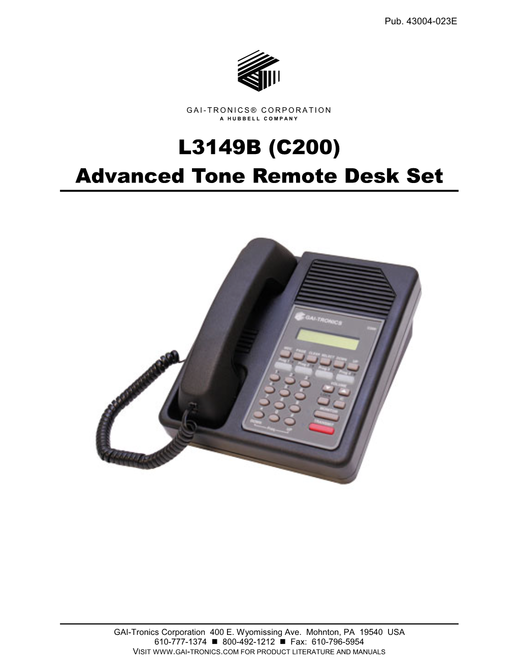 (C200) Advanced Tone Remote Desk Set Manual