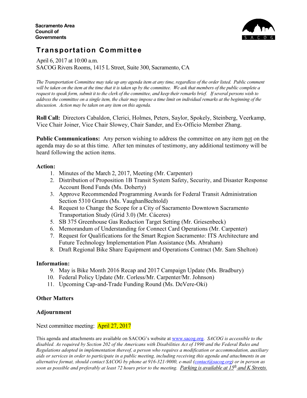 Transportation Committee April 6, 2017 at 10:00 A.M