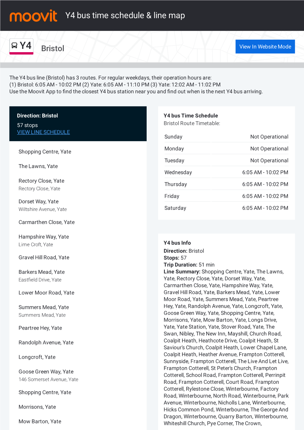 Y4 Bus Time Schedule & Line Route