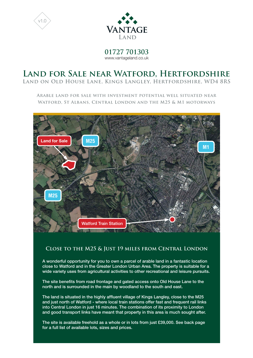 Land for Sale Near Watford, Hertfordshire Land on Old House Lane, Kings Langley, Hertfordshire, WD4 8RS