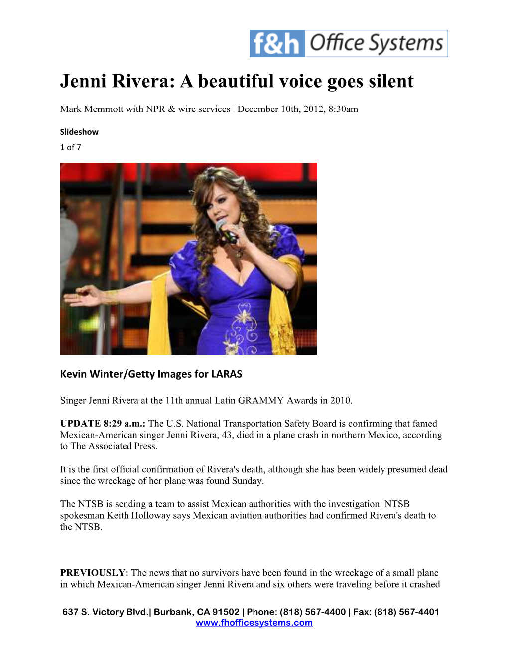 Jenni Rivera: a Beautiful Voice Goes Silent