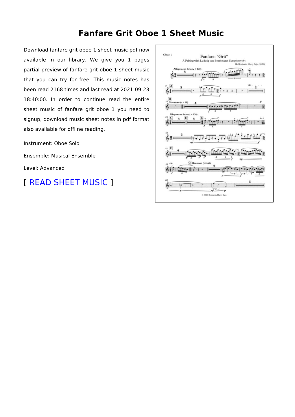Fanfare Grit Oboe 1 Sheet Music
