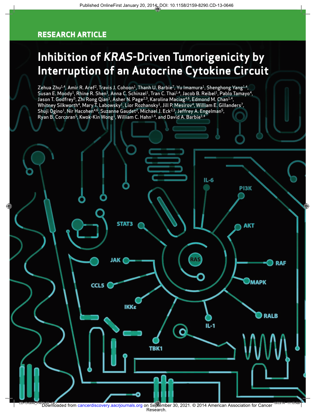 Inhibition of KRAS-Driven Tumorigenicity by Interruption of an Autocrine Cytokine Circuit