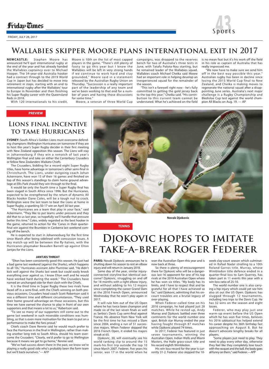 Djokovic Hopes to Imitate Take-A-Break Roger Federer