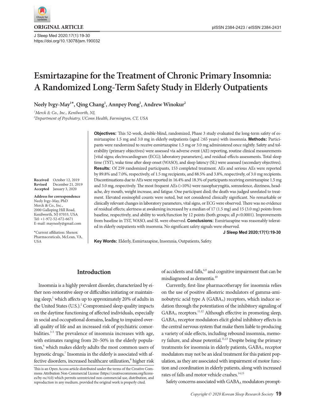 Esmirtazapine for the Treatment of Chronic Primary Insomnia: a Randomized Long-Term Safety Study in Elderly Outpatients