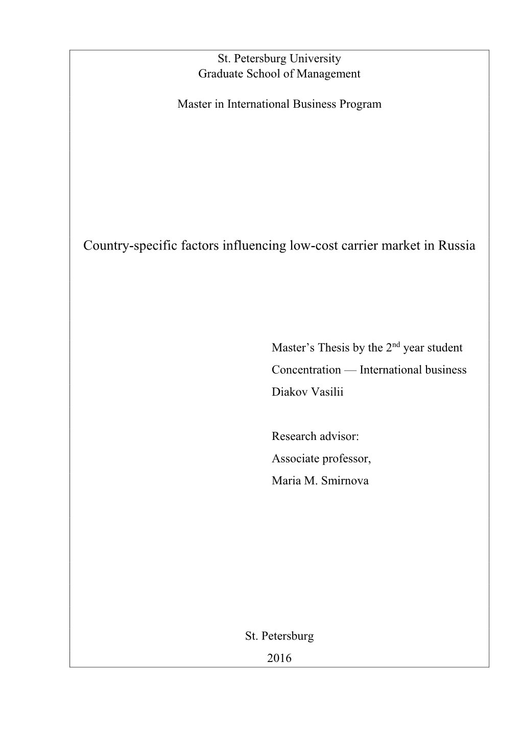 Сountry-Specific Factors Influencing Low-Cost Carrier Market in Russia