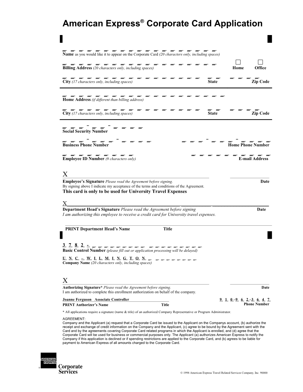 American Express Corporate Card Application