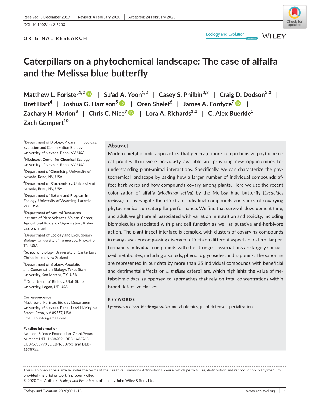 Caterpillars on a Phytochemical Landscape: the Case of Alfalfa and the Melissa Blue Butterfly