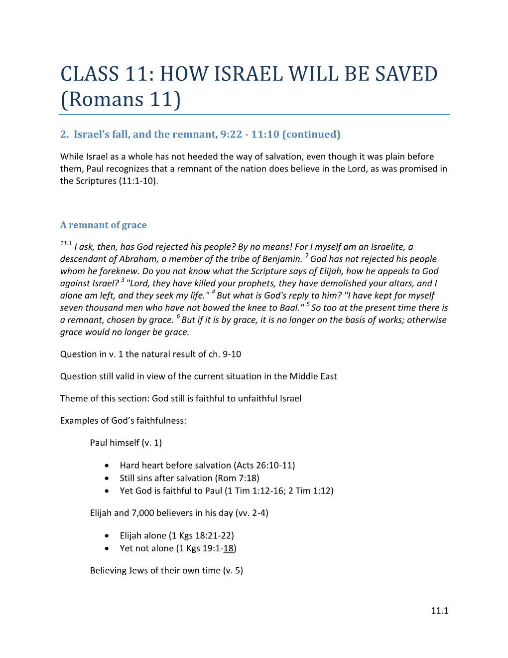 CLASS 11: HOW ISRAEL WILL BE SAVED (Romans 11)