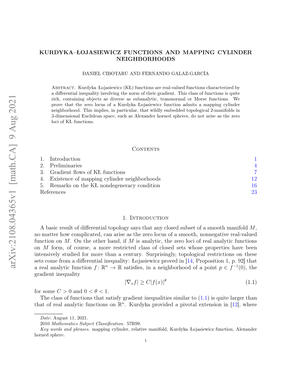 Kurdyka-{\L} Ojasiewicz Functions and Mapping Cylinder Neighborhoods