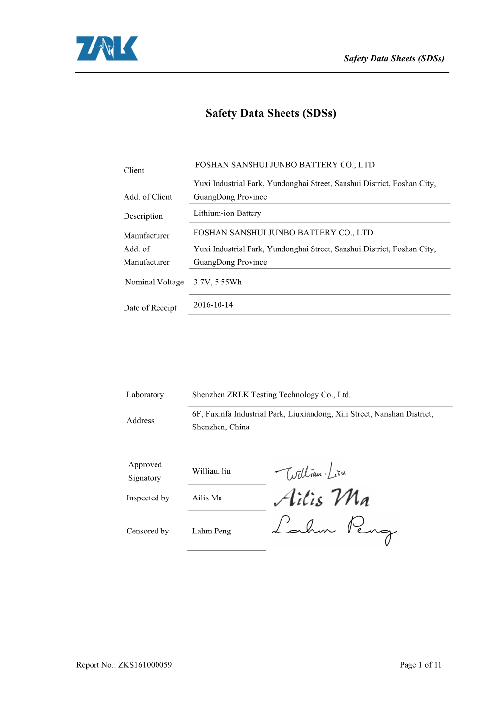 Safety Data Sheets (Sdss)