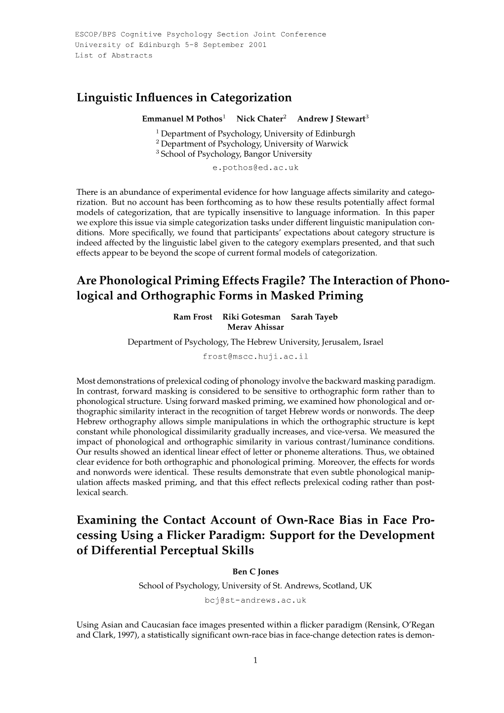 Linguistic Influences in Categorization Are Phonological Priming Effects