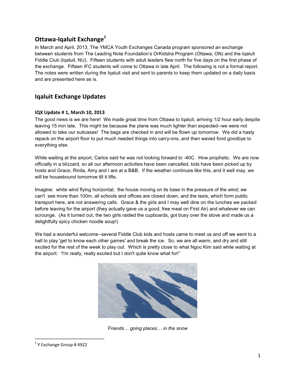 Ottawa-Iqaluit Exchange Iqaluit Exchange Updates