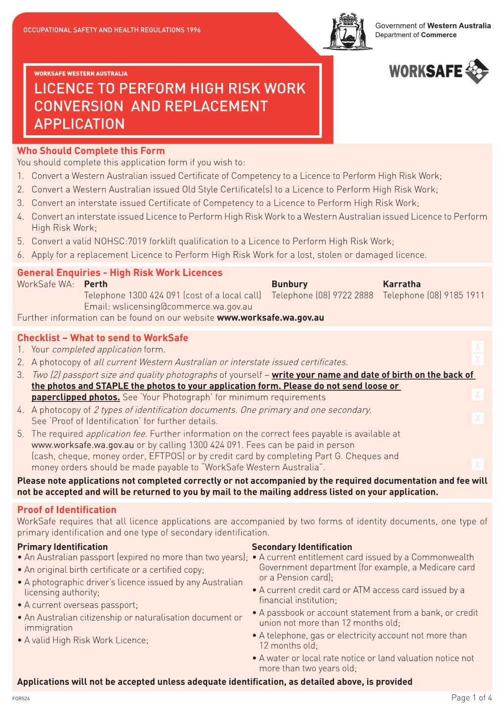 Licence to Perform High Risk Work Conversion and Replacement Application