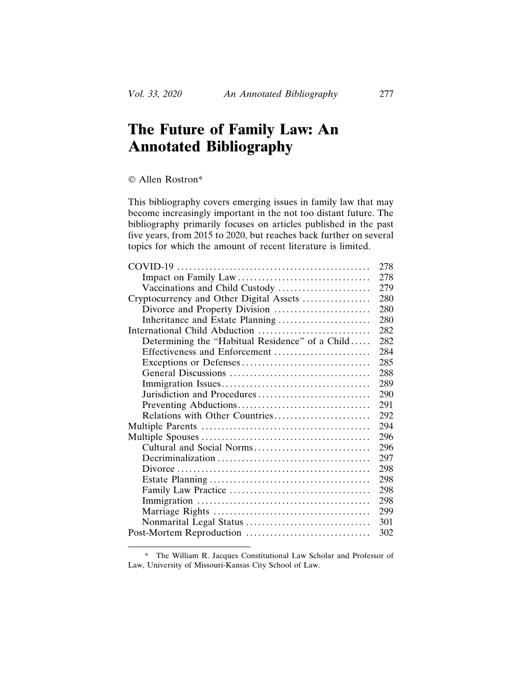 The Future of Family Law: an Annotated Bibliography