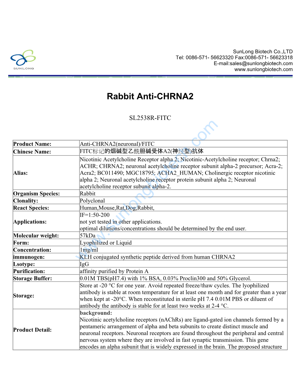 Rabbit Anti-CHRNA2-SL2538R-FITC