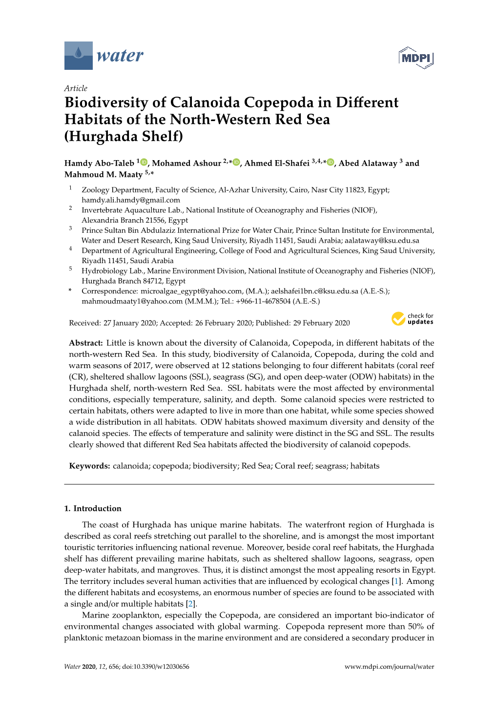 Biodiversity of Calanoida Copepoda in Different Habitats of The