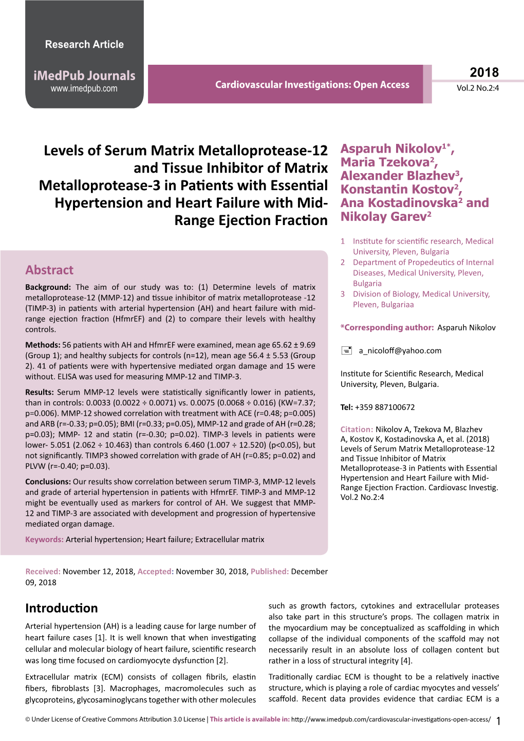 Levels of Serum Matrix Metalloprotease-12 and Tissue