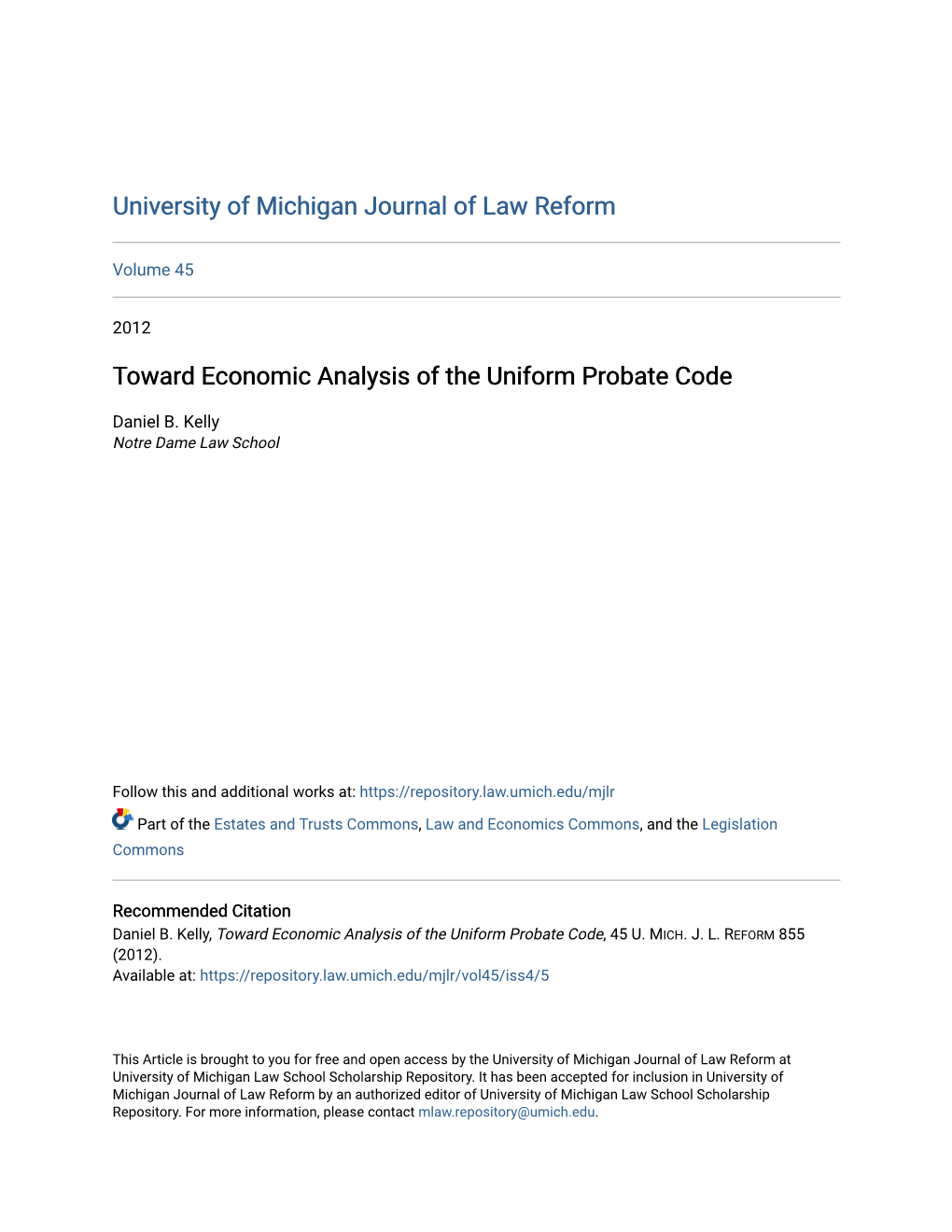 Toward Economic Analysis of the Uniform Probate Code