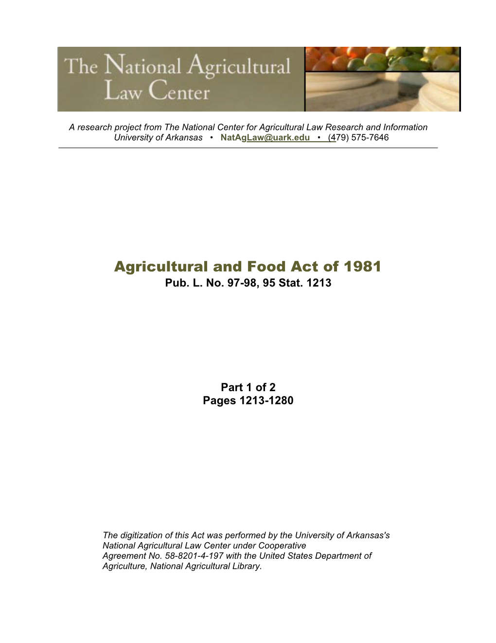 U.S. Farm Bills, National Agricultural Law Center