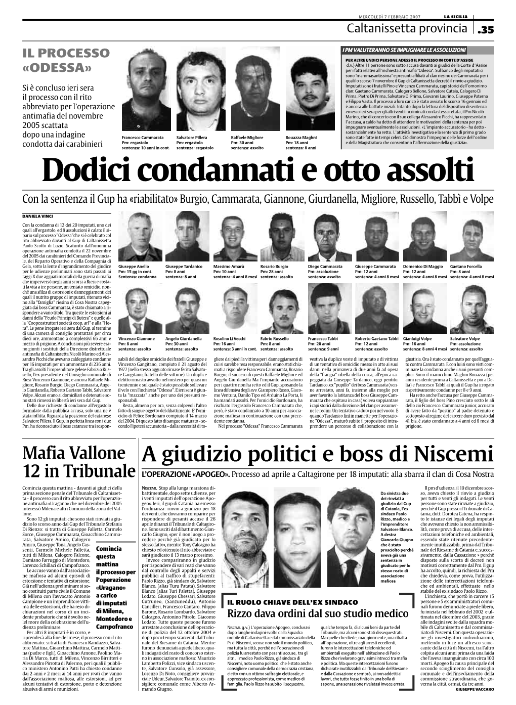 Dodici Condannati E Otto Assolti Con La Sentenza Il Gup Ha «Riabilitato» Burgio, Cammarata, Giannone, Giurdanella, Migliore, Russello, Tabbì E Volpe