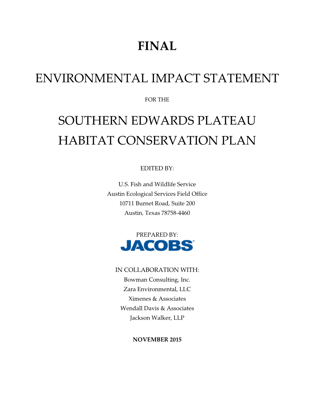 Southern Edwards Plateau Habitat Conservation Plan Environmental