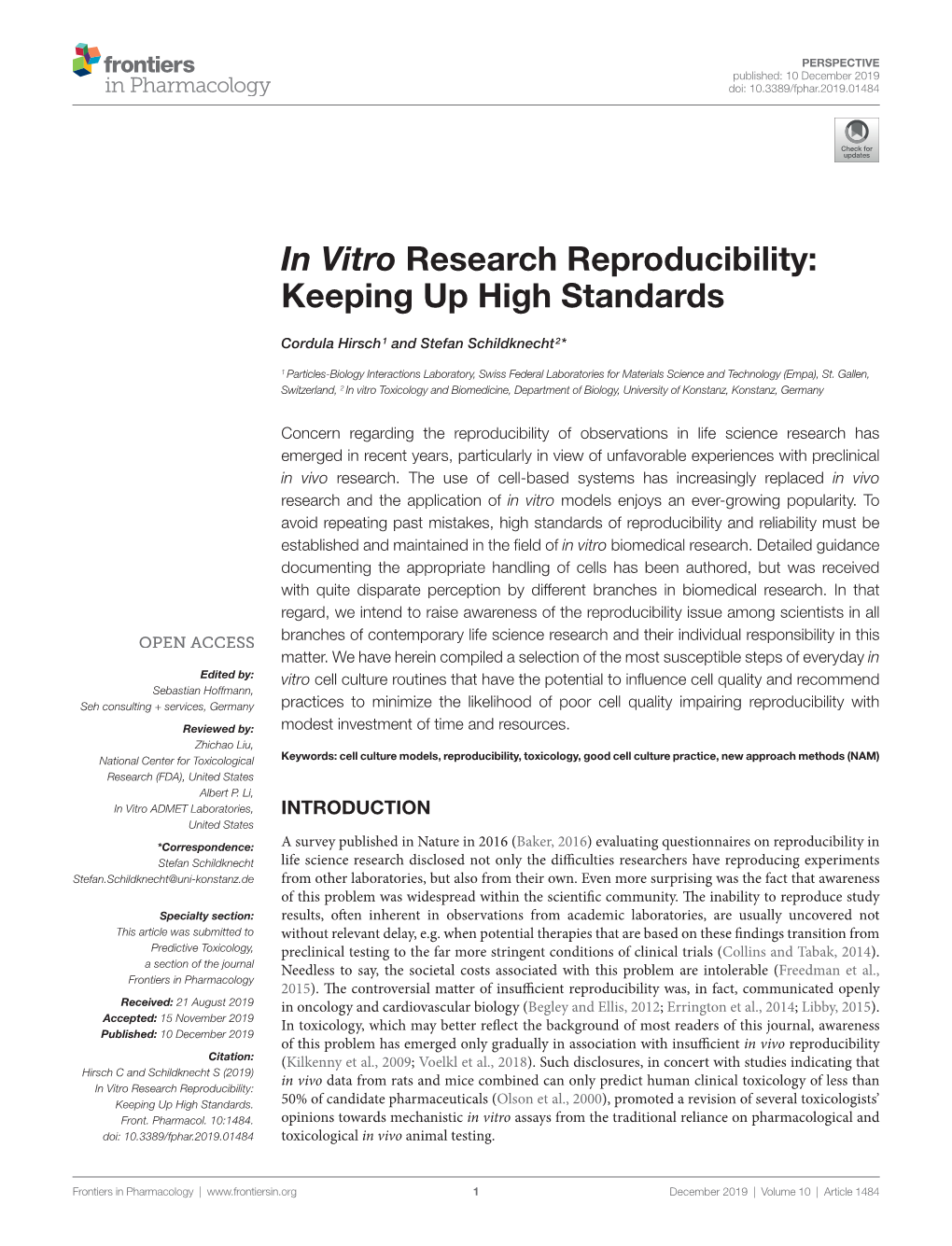 In Vitro Research Reproducibility: Keeping up High Standards