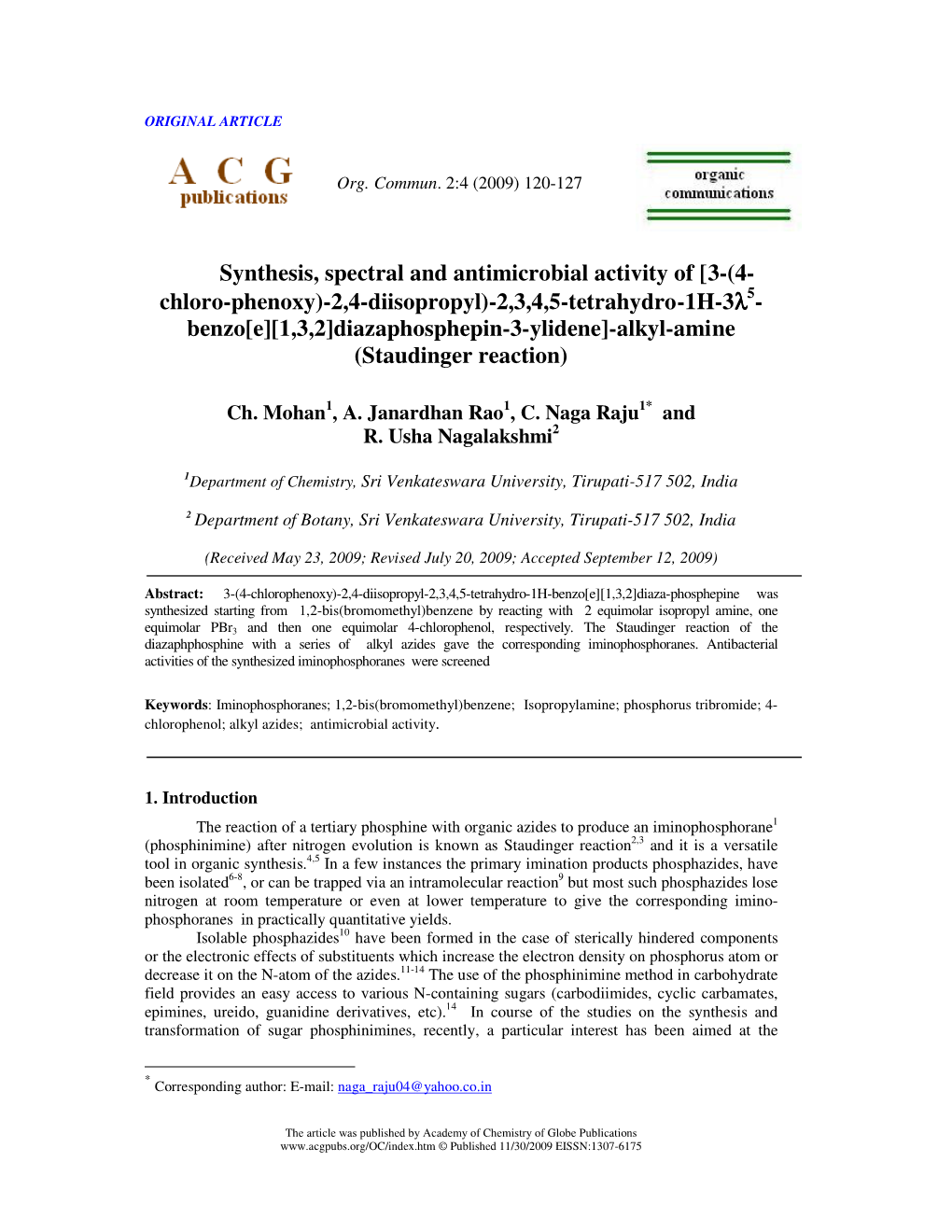 Synthesis, Spectral and Antimicrobial Activity of [3-(4- Chloro-Phenoxy)-2,4