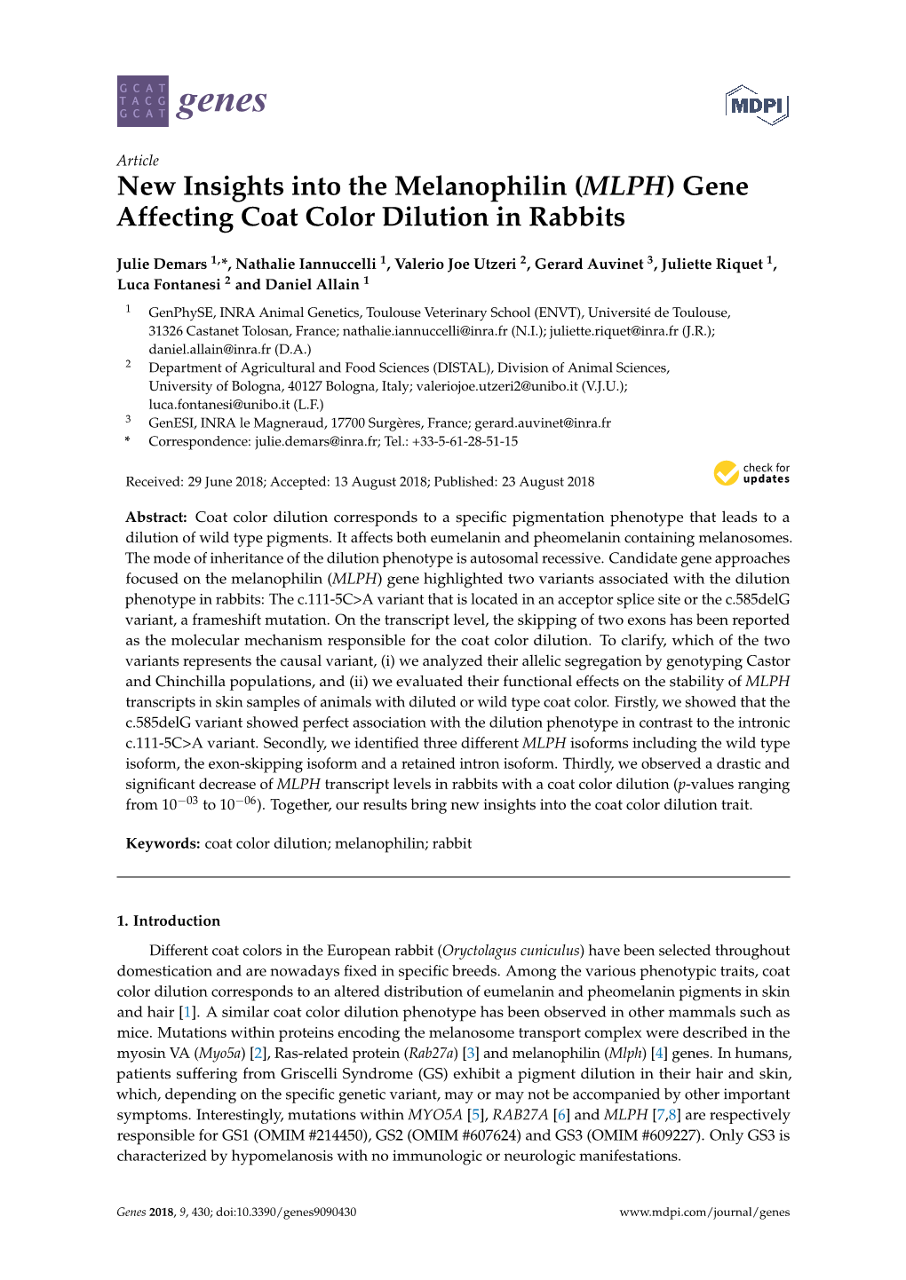 New Insights Into the Melanophilin (MLPH) Gene Affecting Coat Color Dilution in Rabbits