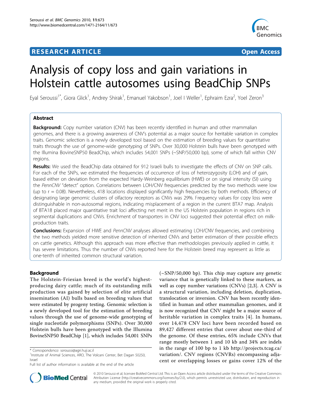 Analysis of Copy Loss and Gain Variations in Holstein Cattle