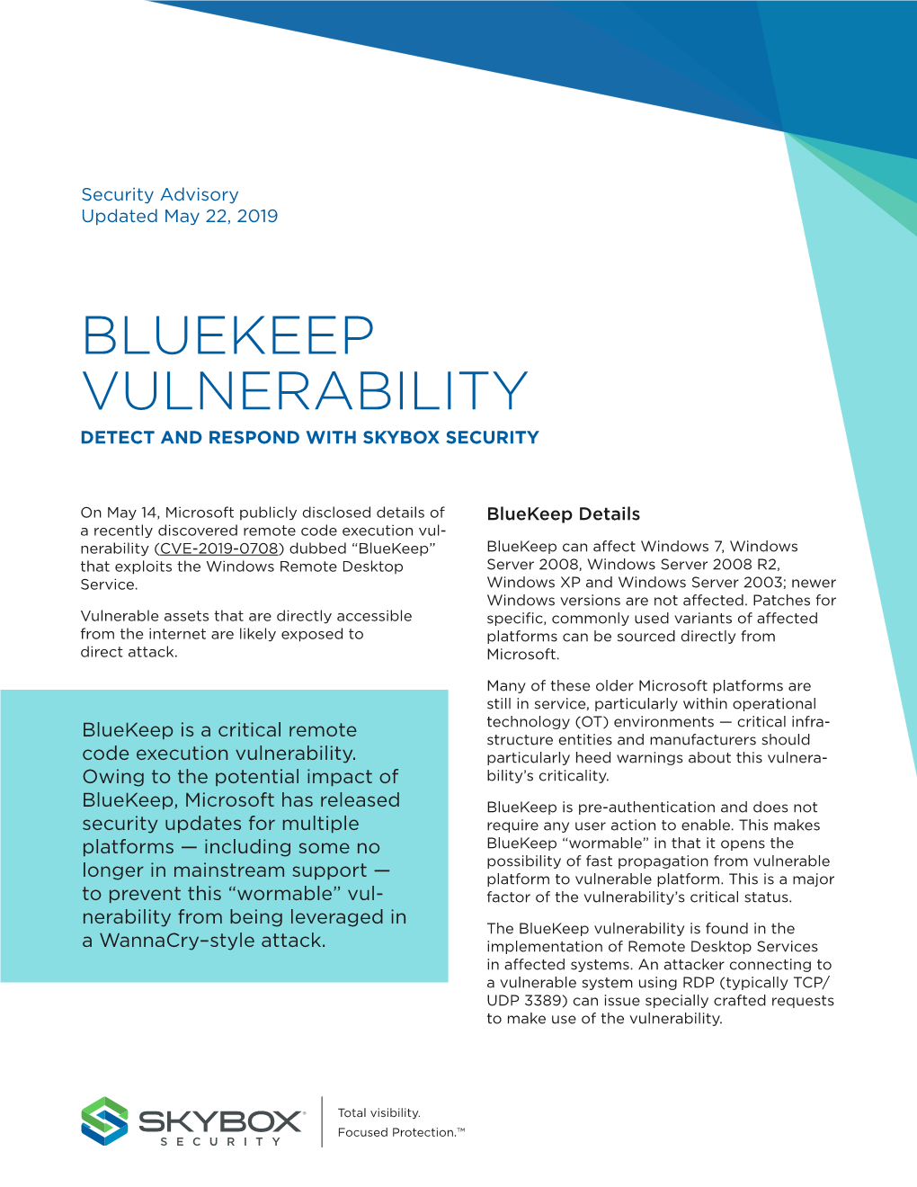 Bluekeep Vulnerability Detect and Respond with Skybox Security