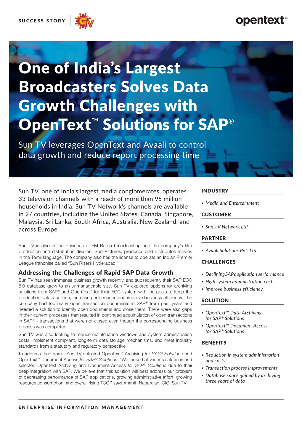 Sun TV Network Ltd. Customer Success Story Collateral Layout