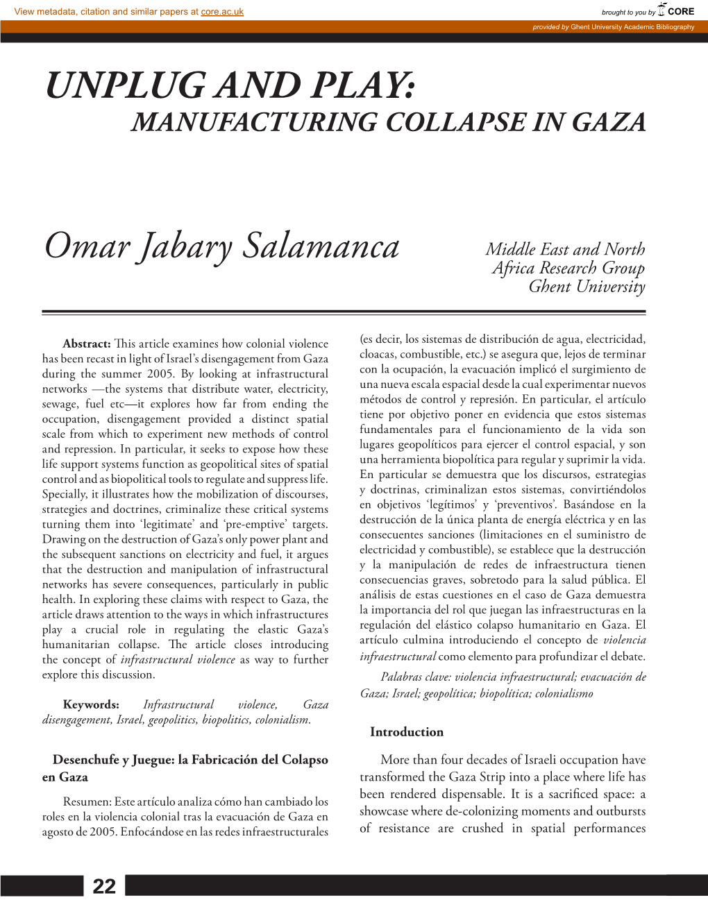 Human Geography Omar Salamanca the Southern Areas of Khan Yunis and Rafah