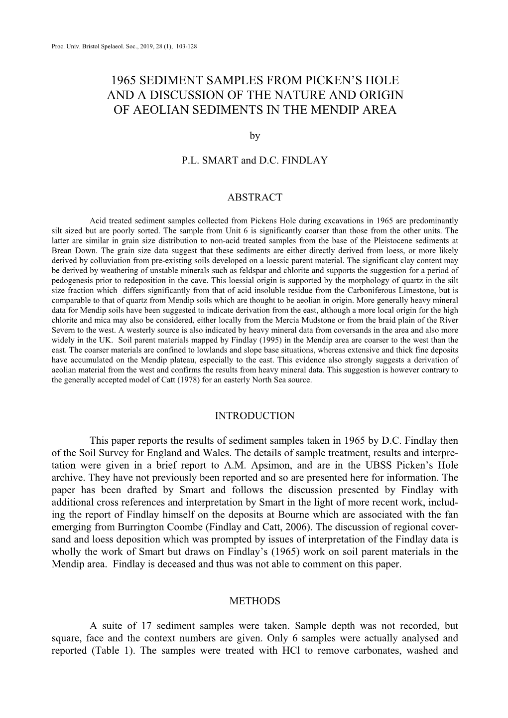 1965 Sediment Samples from Picken's Hole and a Discussion Of