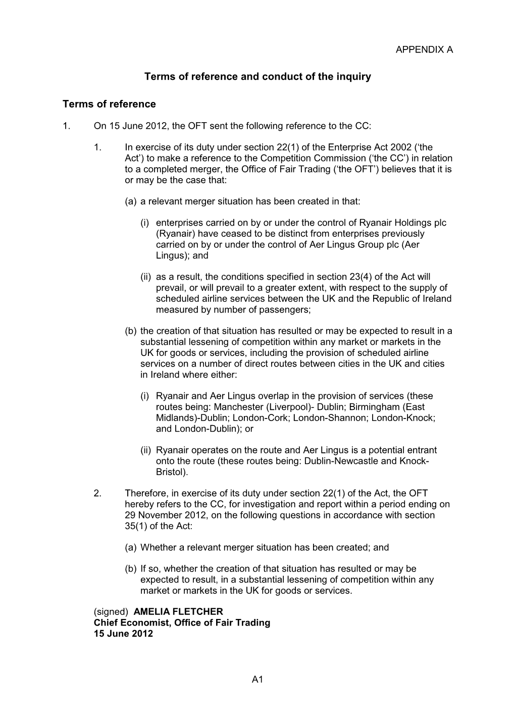 Ryanair Holdings Plc and Aer Lingus Group Plc Merger