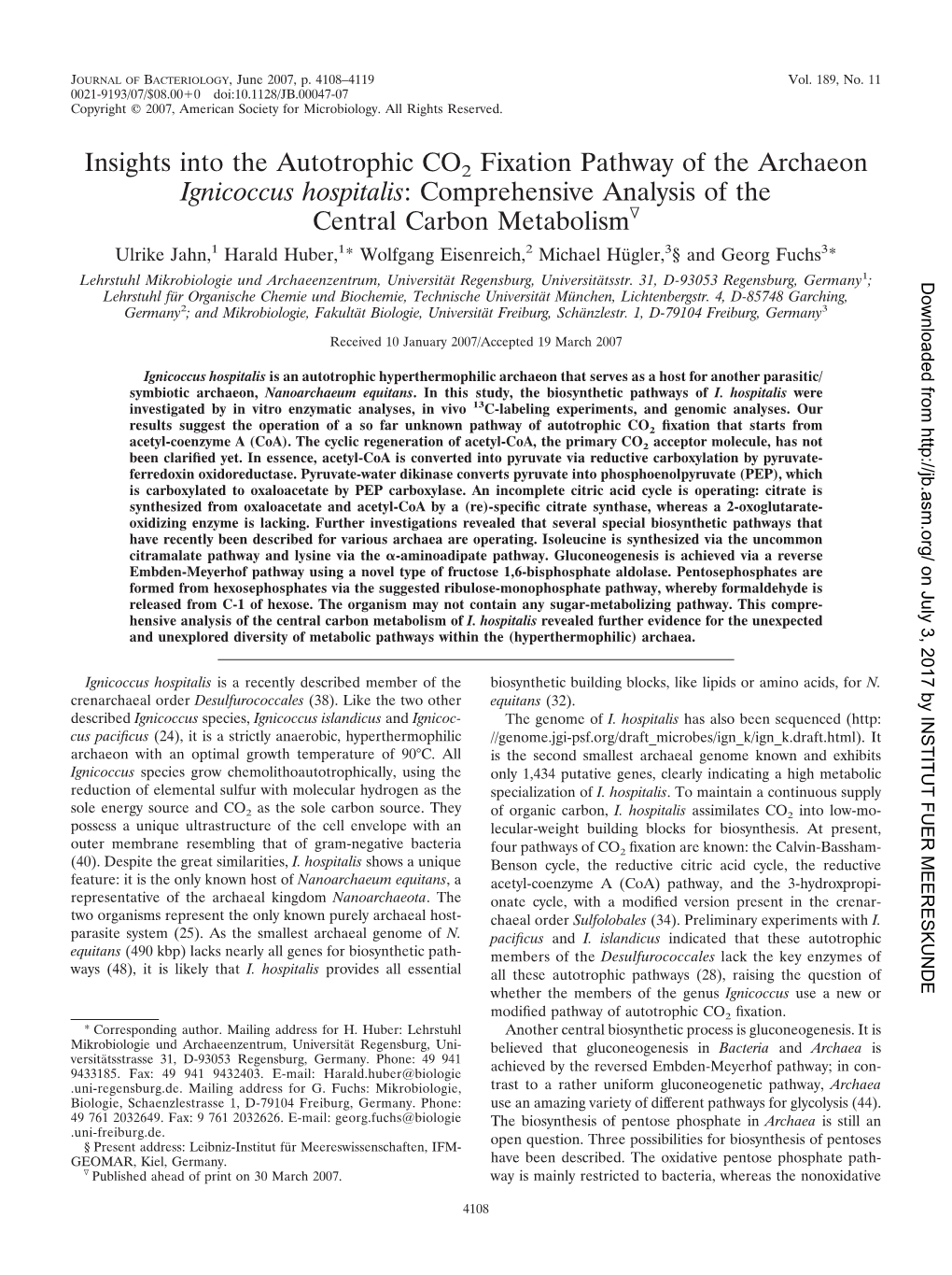 Insights Into the Autotrophic CO2 Fixation Pathway of the Archaeon Ignicoccus Hospitalis